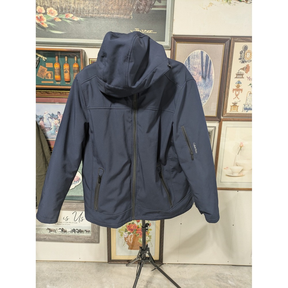 Calvin Klein Mens XL 3-in-1 Softshell Jacket Hooded Water Resistant Navy Blue